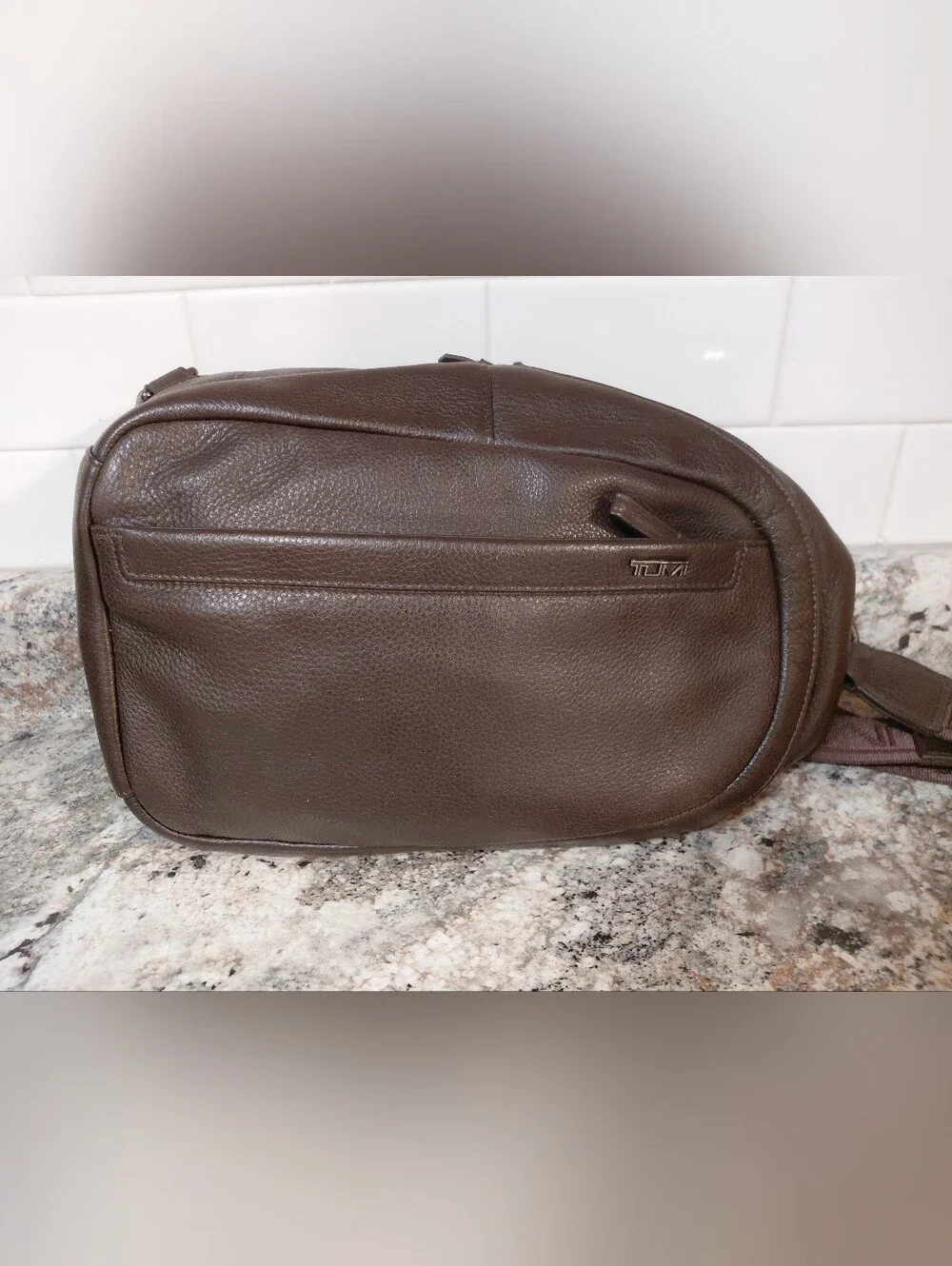 TUMI Men's Brown Leather Slingback Bag